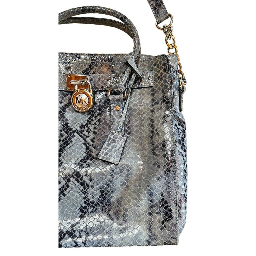 Michael Kors Blue Suede Python Embossed Hamilton … - image 4